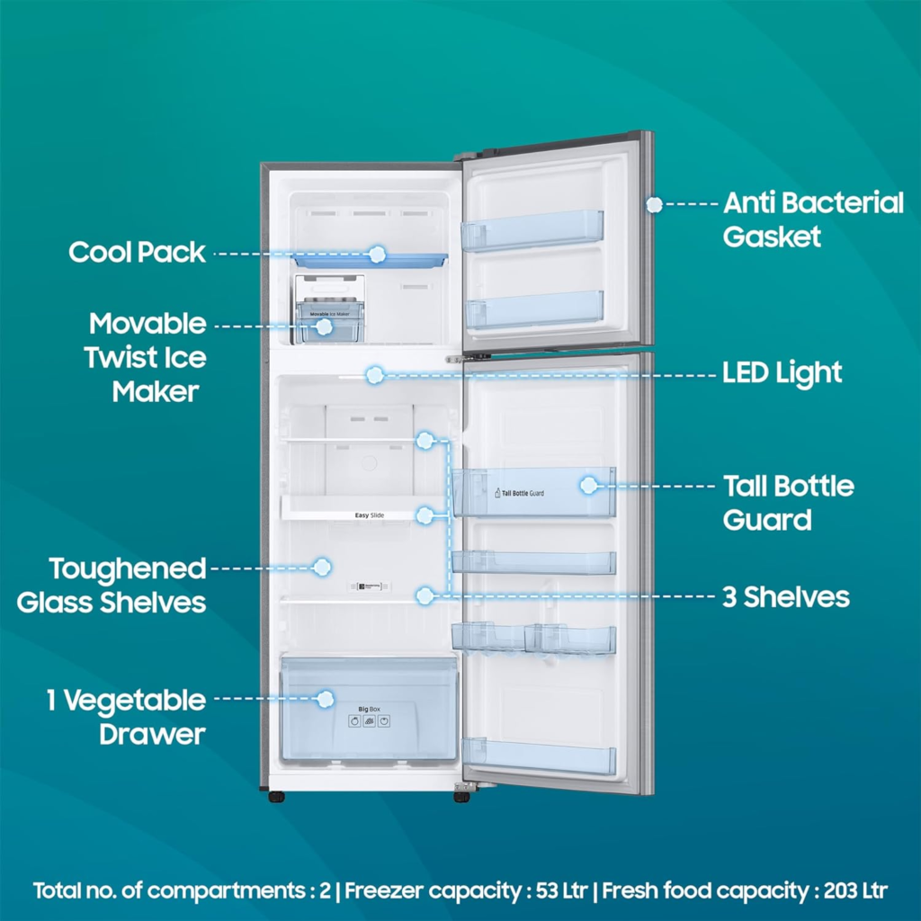 Samsung 256L 3 Star Digital Inverter Frost-Free Double Door Refrigerator Appliance (RT30C3433S9/HL,Refined Inox 2023)